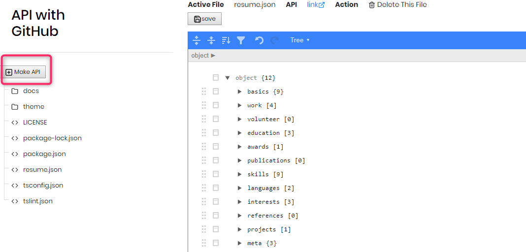 API With GitHubのMake APIボタンを押した画面